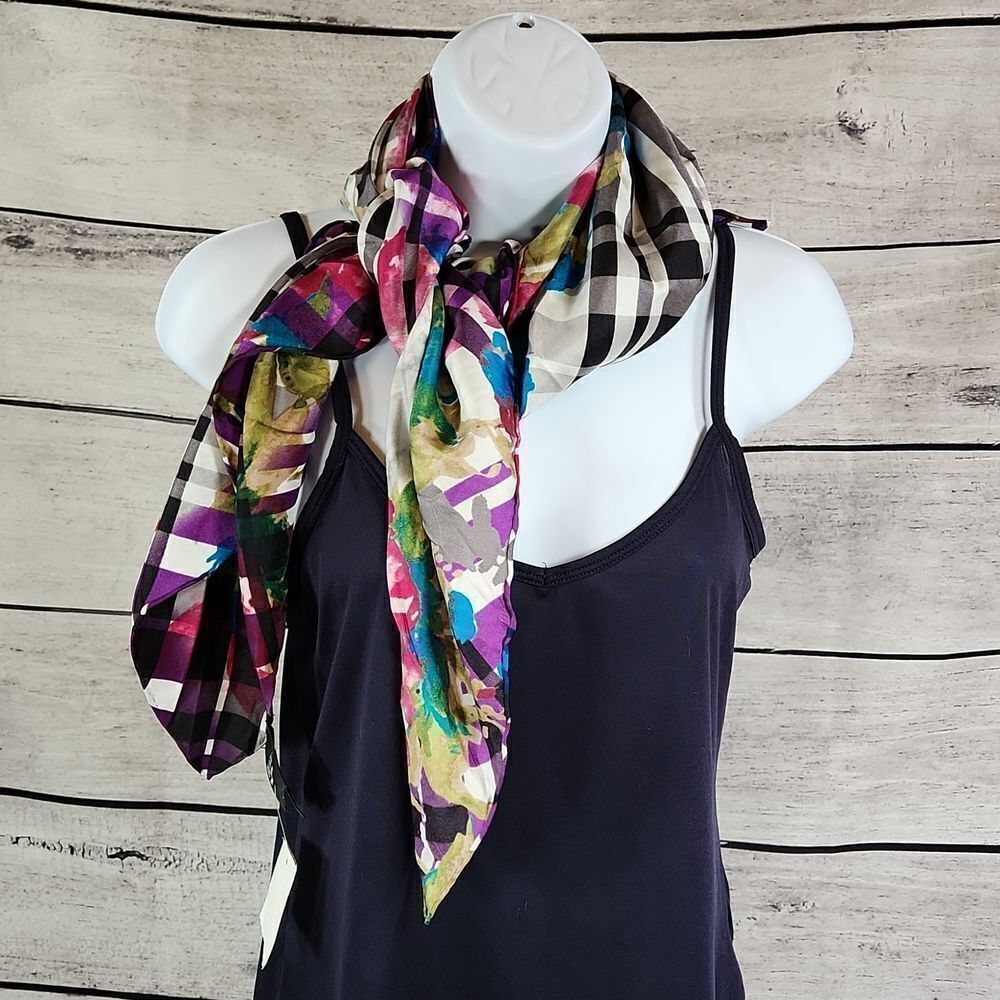 🐞NWT Saks Fifth Avenue Silk Multicolored Patterned Scarf